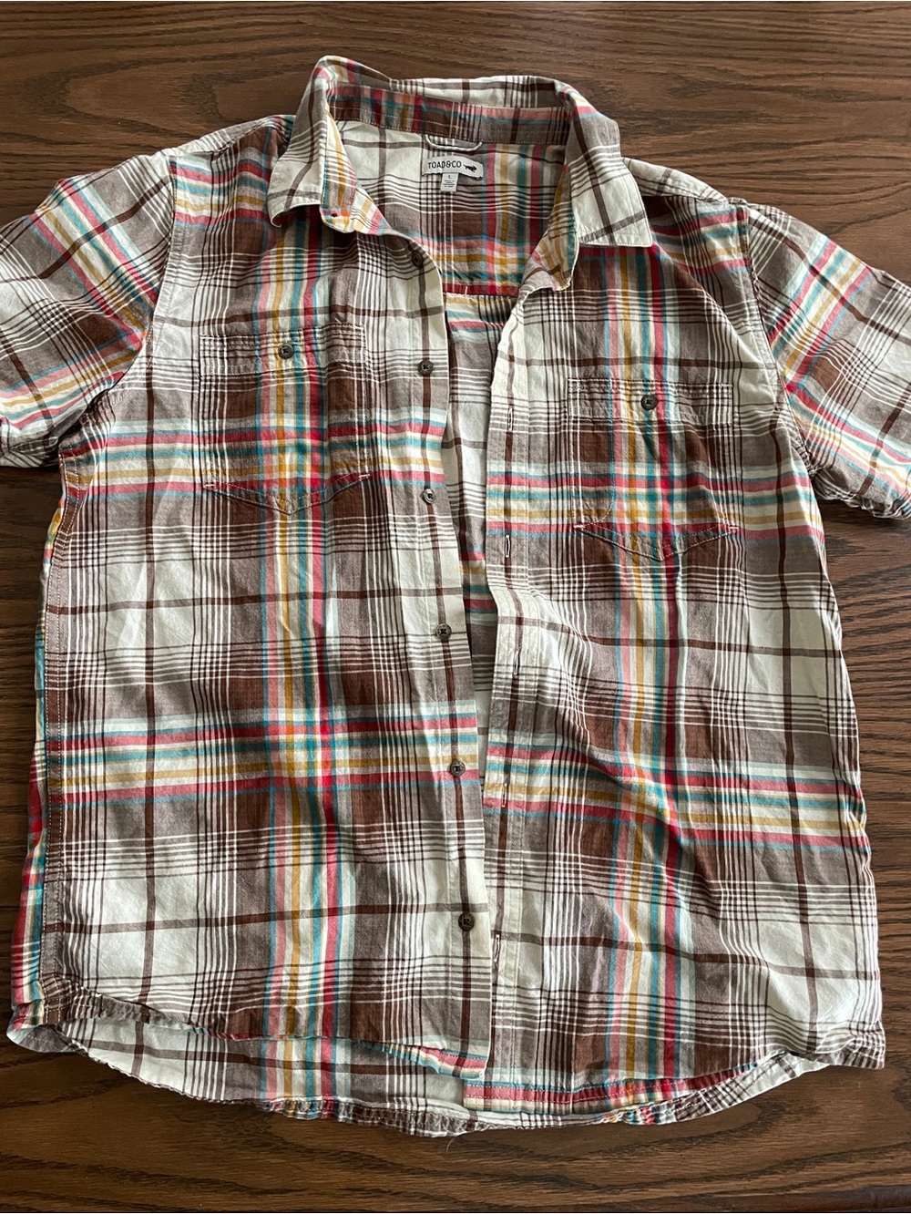 Brown and Cream Plaid Short-Sleeve Button-Down